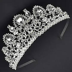 Корона діадема для торта з білими кришталевими стразами