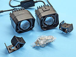 Протитуманні Bi LED фари, лінзи HP-GZD-353-01 прямокутні універсальні, 9-32V 40/60W біле+жовте світло (комплект 2 шт)