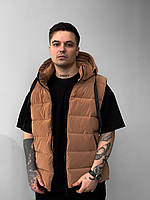 Безрукавка чоловіча тепла з капюшоном колір беж