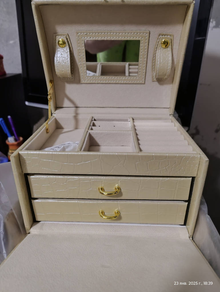 Шкатулка для украшений, сундук для бижутерии, органайзер для украшений, чемодан комод часов, серьг, колец - фото покупців 2