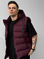 Жилет чоловічий з капюшоном однотонний бордо