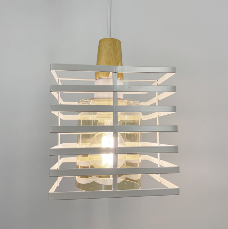 Світильник в стилі Лофт з білим корпусом решіткою та янтарним плафоном 12391/1 WT+AM, фото 1