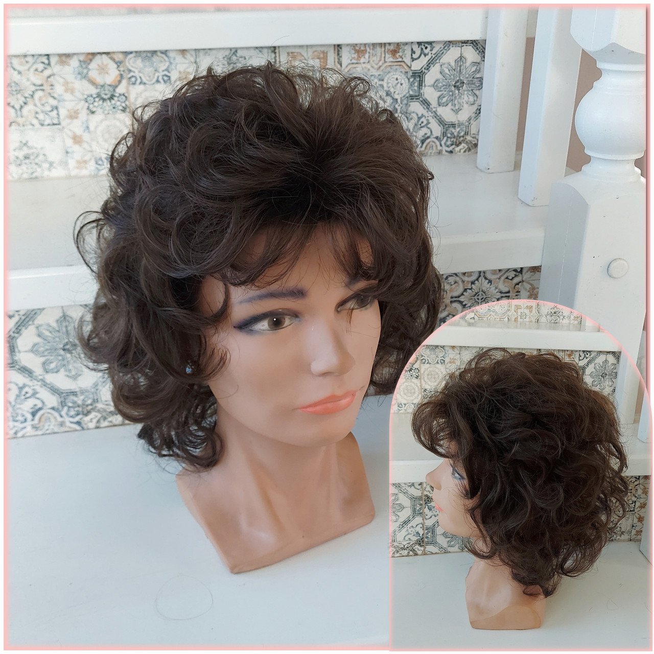 Перука каскад кучерява з термоволокна темно-русявий 846 - 8, фото 1