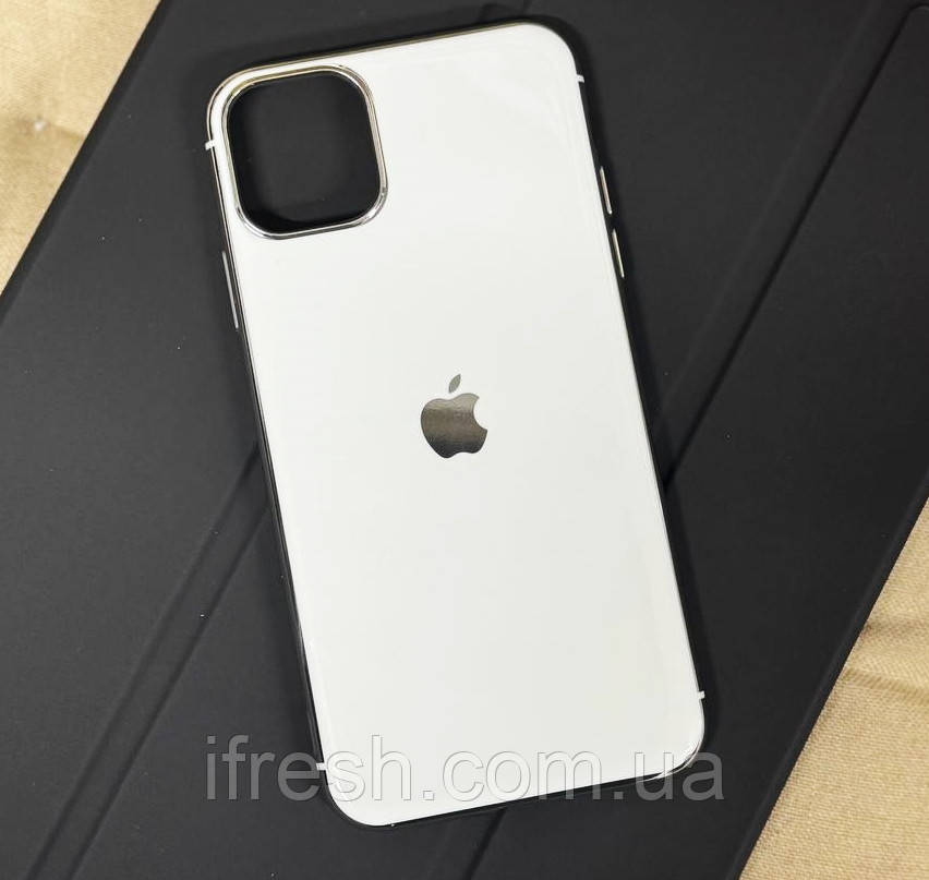 Силіконовий чохол для iPhone 11 Pro Max - Глянець з рамкою під метал, Білий+Срібло, фото 1