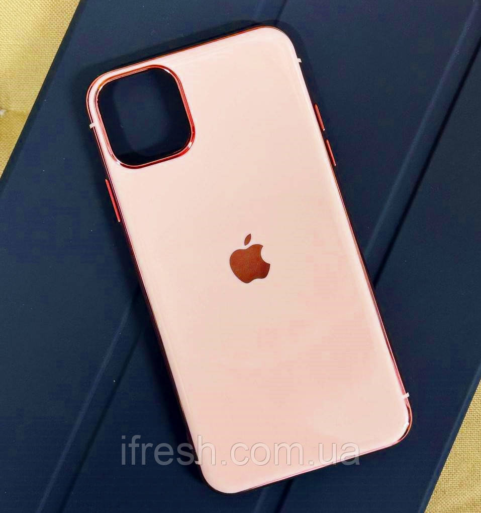 Силіконовий чохол для iPhone 11 Pro Max - Глянець з рамкою під метал, Рожеве золото, фото 1