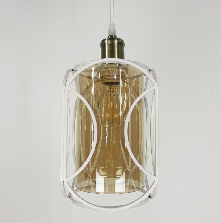 Стильний білий підвіс з серії Лофт із янтарним плафоном 12055/1 WT+AM, фото 1