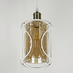 Стильний білий підвіс з серії Лофт із янтарним плафоном 12055/1 WT+AM