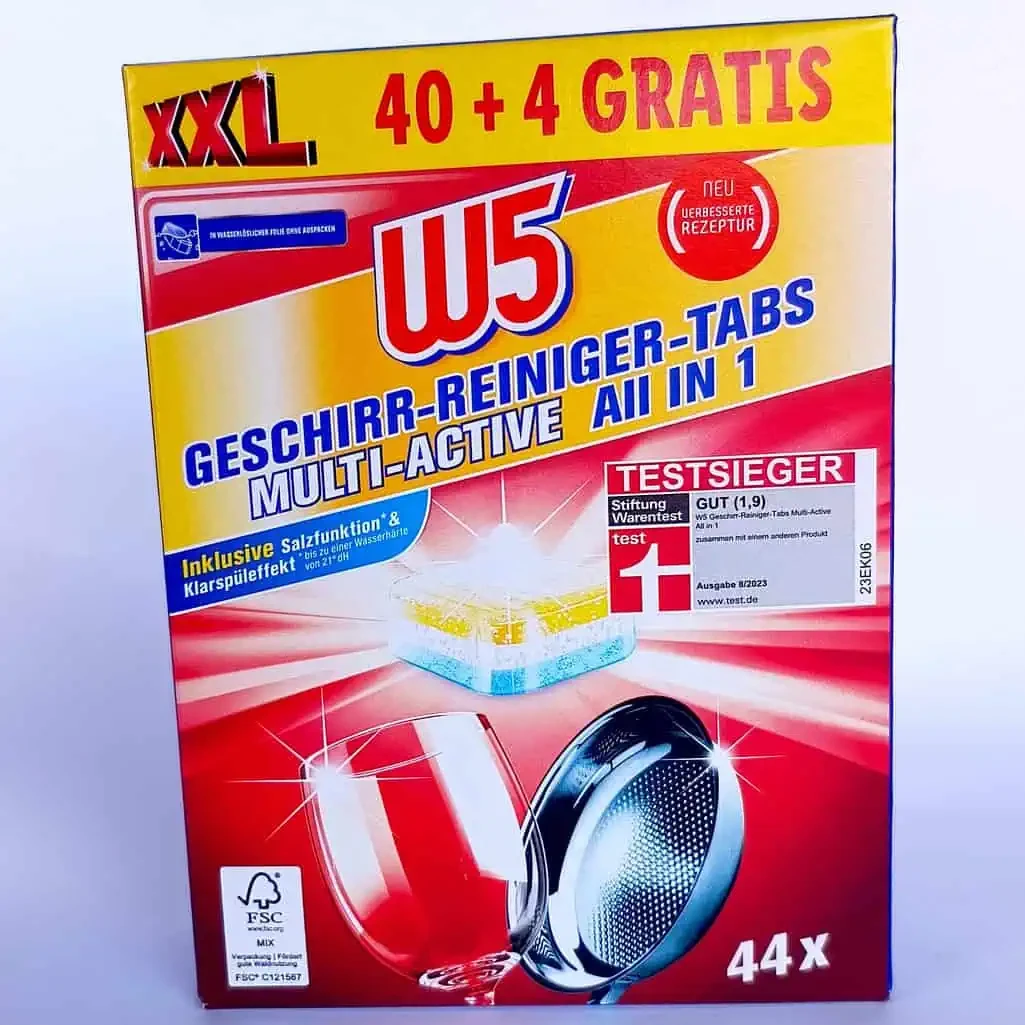 Таблетки для посудомийних машин W5 All-in-1 Tabs XXl все в одному 44 шт Німеччина, Засоби для миття посуду