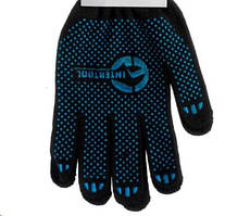 Рукавичка трикотажна 70% бавовна/ 30% поліестер, з ПВХ крапкою, клас в'язки 10, колір чорний, синя крапка, 55 гр