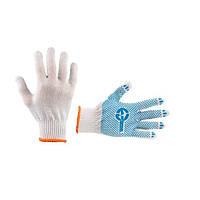 Рукавичка трикотажна 70% бавовна/ 30% поліестер, з ПВХ крапкою, клас в'язки 10, колір білий, синя крапка, 52 гр