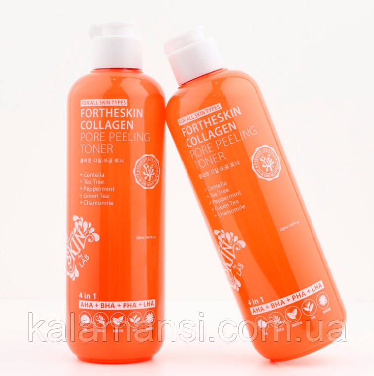 Пілінг тонер із колагеном та АНА ВНА РНА кислотами Fortheskin Collagen Pore Peeling Toner 280 мл (06.10.2025 р)
