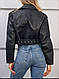 Куртка косуха жіноча чорна модна коротка з поясом No2359 - фото 6 - id-p2486586629