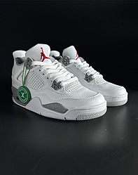 Жіночі кросівки Nike air jordan 4 retro white oreo grey взуття Найк джордан IV білі з сірим шкіряні осінь-весна