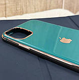 Силіконовий чохол для iPhone 11 Pro Max - Глянець з рамкою під метал, Зелений+Золото, фото 3