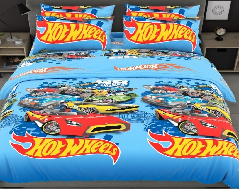 Дитяча постільна білизна полуторний розмір «HotWheels» блакитного кольору