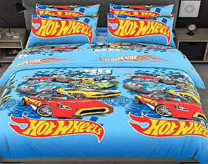 Дитяча постільна білизна полуторний розмір «HotWheels» блакитного кольору