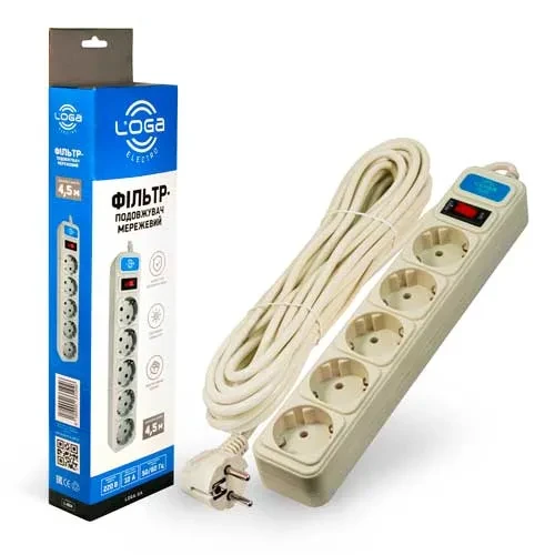 Мережевий фільтр LOGA L-904 5 гнезд 4,5 м з заземленням та вимикачем