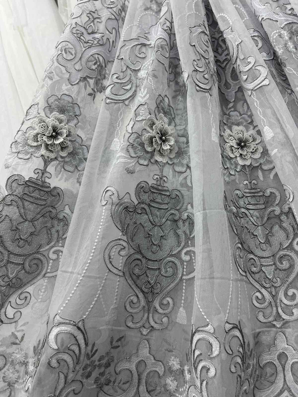 Бамбуковий тюль 3Д сірий №118-1133