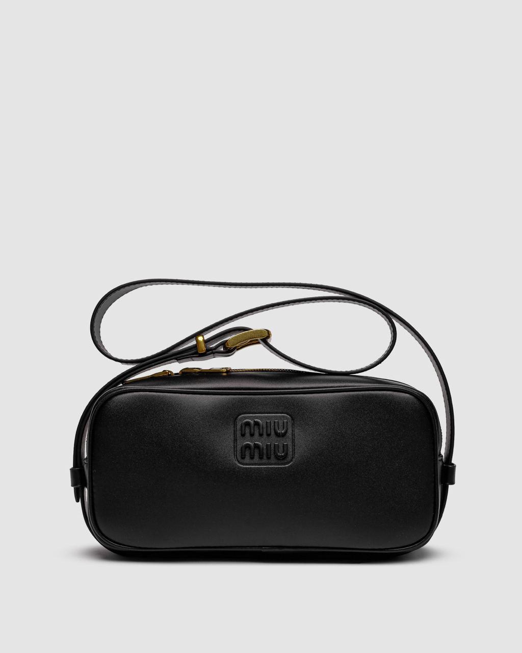 Чорна шкіряна жіноча сумка Miu Miu Nappa Leather Shoulder