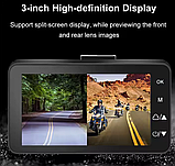 Відеореєстратор для мотоцикла шатний набір 2 камери з екраном, фото 3