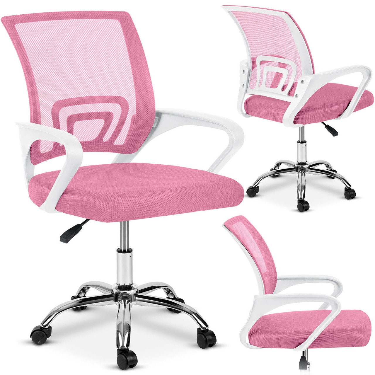 Стильне офісне крісло Sofotel Emeri Pink (242001) рожеве / Крісло для офісу зі спинкою з мікросітки, фото 1