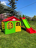 Гірка будиночок, Пластикові гірки для дитячих майданчиків 243 см, Пластиковий будиночок для дітей 129х129х120 см, фото 2