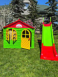 Пластиковий будиночок з гіркою, Будиночок зі шторками doloni toys 129х129х120 см, Гірка дитяча пластикова для дому, фото 2