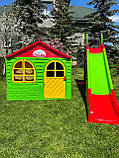 Пластиковий будиночок з гіркою, Будиночок зі шторками doloni toys 129х129х120 см, Гірка дитяча пластикова для дому, фото 5