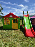 Гірка будиночок, Пластикові гірки для дитячих майданчиків 243 см, Пластиковий будиночок для дітей 129х129х120 см, фото 10