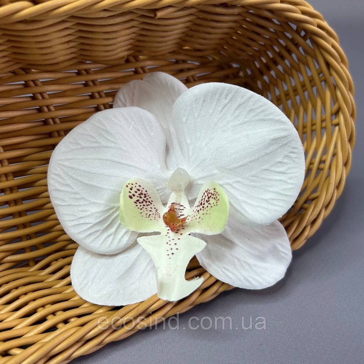 Квітка орхідеї тканинна 8,5 см - біла, фото 1