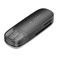 Кардридер Vention 2-in-1 USB 3.0 A Card Reader(SD+TF) Black Single Drive Letter (CLFB0)