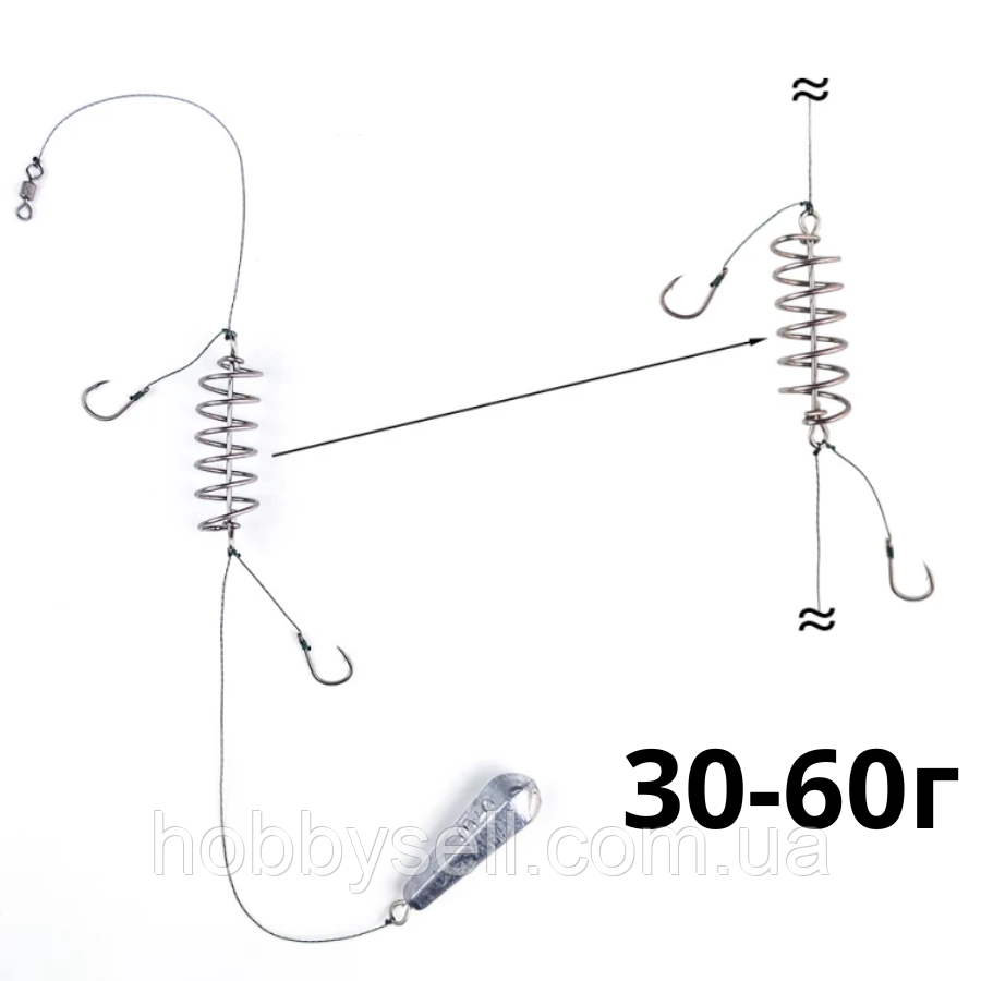 Cнасть Вбивця Карася на 2 гачки (30г-60г) Готове оснащення Карась Elite, снасть кормачок, фото 1