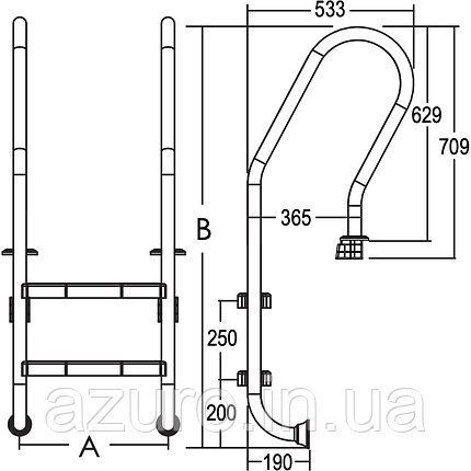 Сходи Emaux MIXTA NSF315-SR (3 сходинки), AISI-316, фото 2