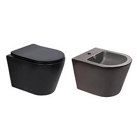 Комплект Qtap Scorpio Matt Black 2 в 1: унітаз підвісний Ultra Quiet QT14332380AMB + біде підвісне