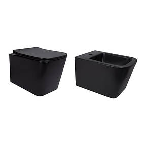 Комплект Qtap Tern Matt Black 2 в 1: унітаз підвісний  Ultra Quiet QT17332303ASMB + біде підвісне QT1755052FMB