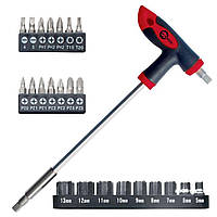 Викрутка Т-подібна з комплектом насадок 25 од., MC-HT-0422