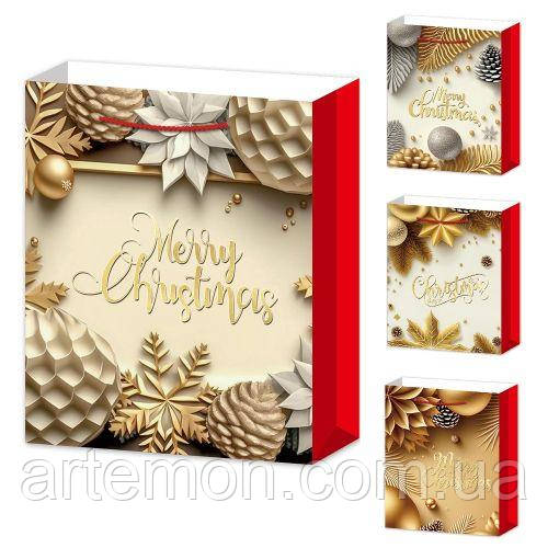 Пакет новорічний паперовий S "Merry Christmas" 18*23*10см Stenson R96637-S [Склад зберігання: Одеса №3]