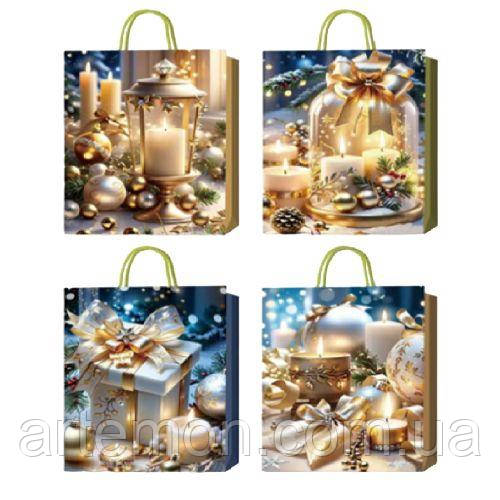 Пакет новорічний паперовий L "Christmas candles" 31*42*12см Stenson R33003-L [Склад зберігання: Одеса №3]