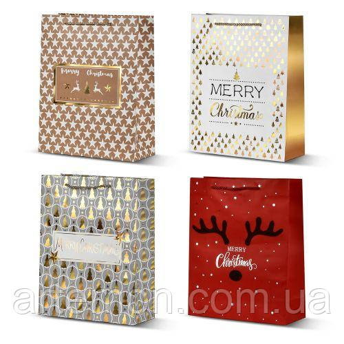 Пакет новорічний паперовий M "Christmas notes" 26*32*10см Stenson R33015-M [Склад зберігання: Одеса №3]