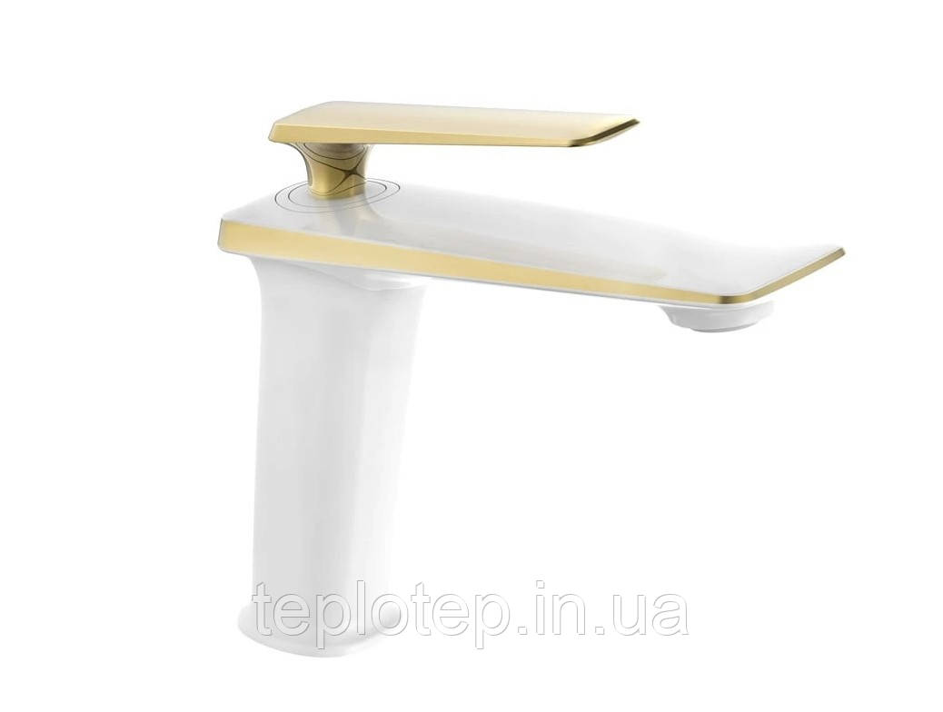 Змішувач для раковини (умивальника) MEXEN PURUS WHITE GOLD низький