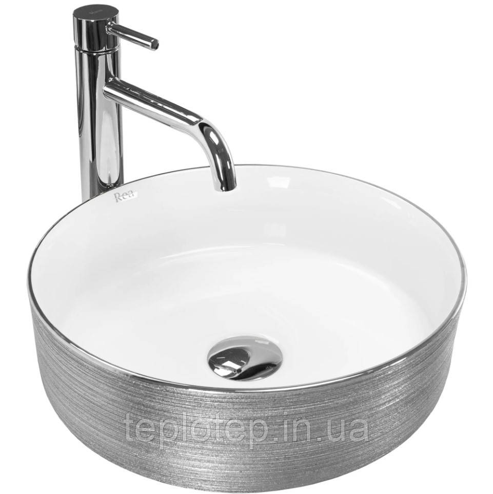 Умивальник (раковина) REA SAMI BRUSHED SILVER WHITE накладний