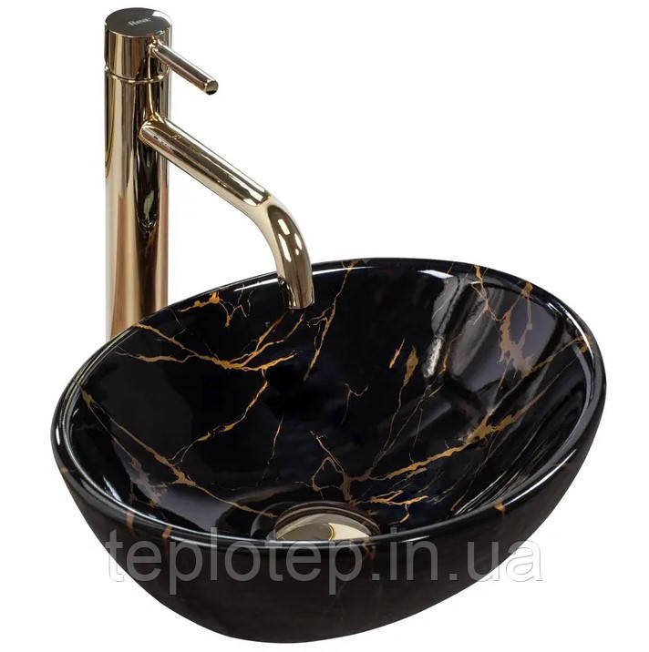 Умивальник (раковина) REA SOFIA MINI BLACK MARBLE SHINY накладний