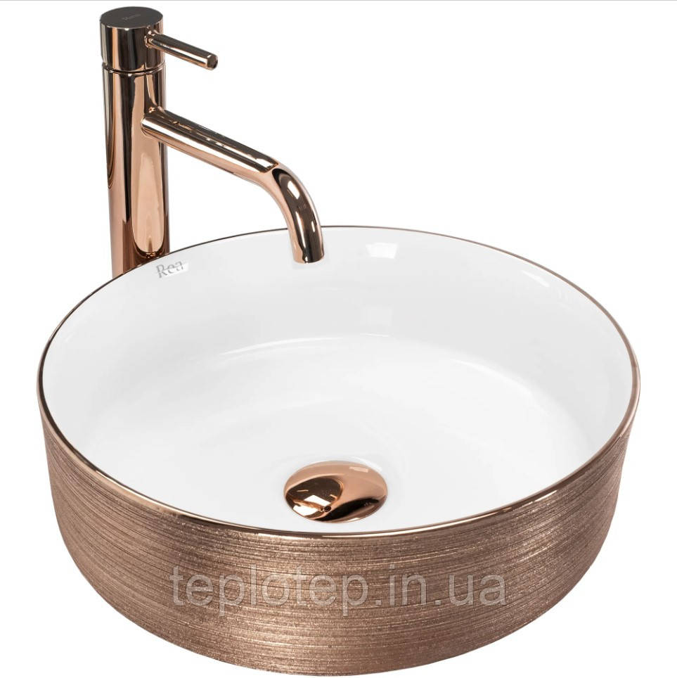 Умивальник (раковина) REA SAMI ROSE BRUSHED GOLD WHITE накладний
