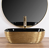 Умивальник (раковина) REA BELINDA BRUSHED GOLD BLACK накладний, фото 6