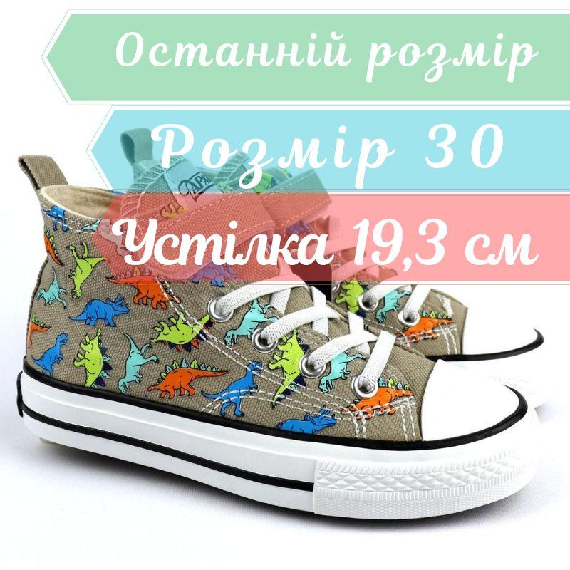 Кеди дитячі на липучці бежеві з динозаврами Apawwa grey розмір 30 - устілка 19,3 см