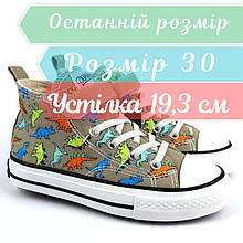 RQ439 grey Кеди дитячі на липучці бежеві з динозаврами Apawwa розмір 30 - устілка 19,3 см