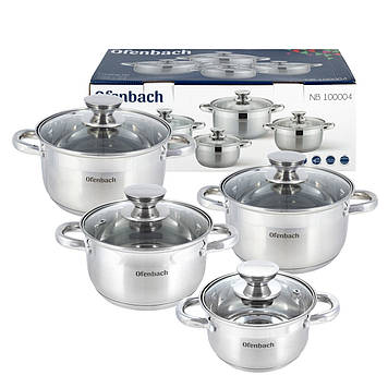 Набір каструль Ofenbach KM-100004 з нержавіючої сталі 8 предметів для індукції та газу