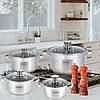 Набір каструль Ofenbach KM-100004 з нержавіючої сталі 8 предметів для індукції та газу, фото 2
