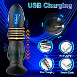 Анальний вібратор, масажер простати з ерекційними кільцями на пініс і поступальними рухами з Д/К, фото 5