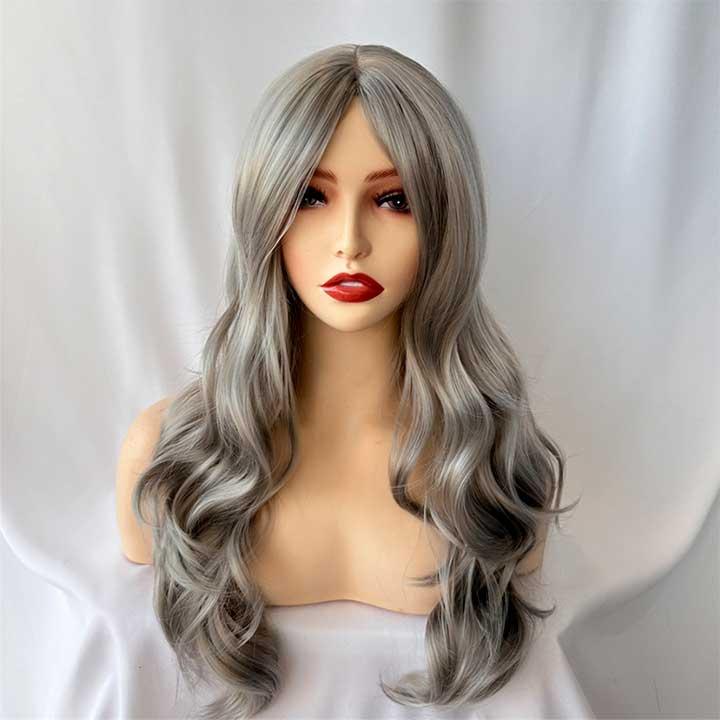 Перука сіра попеляста хвиляста без чубчика з проділом 60 см, фото 1
